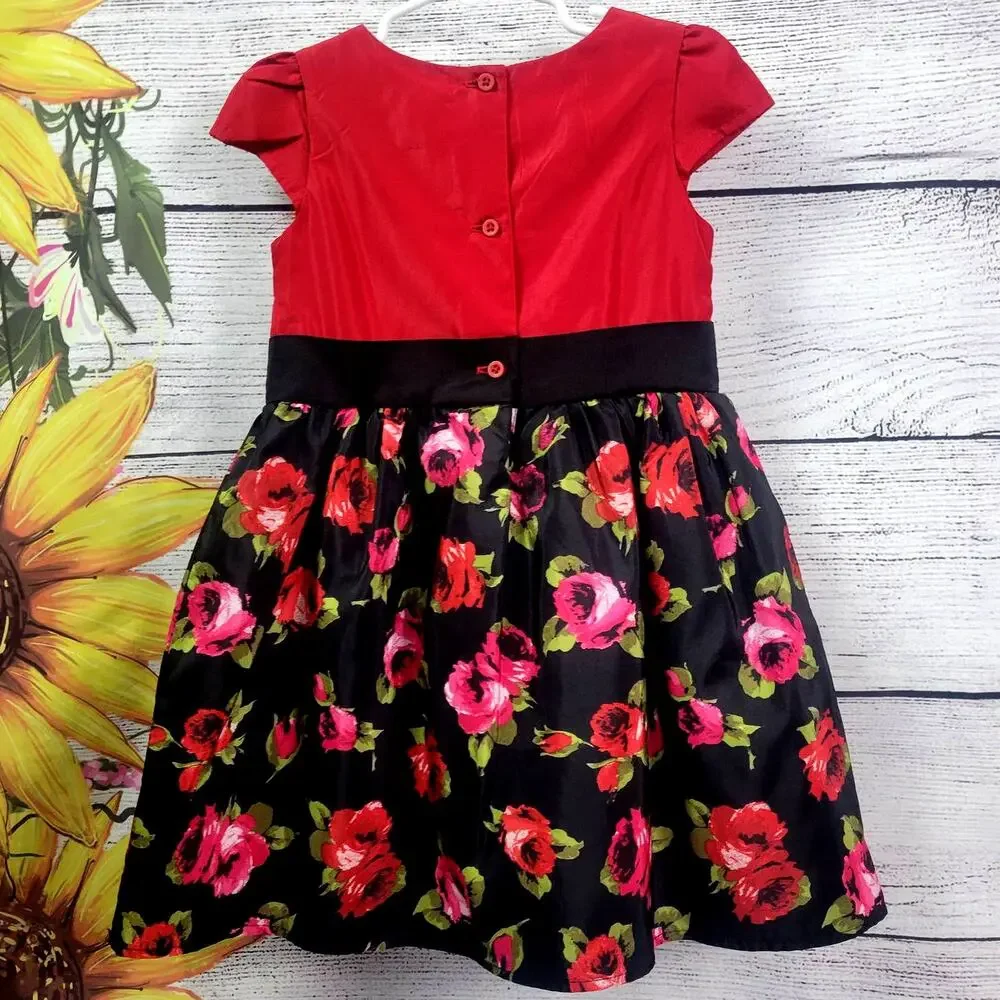 est. 1989 Place Girl's Red and‎ Black Floral Dress Size 3T